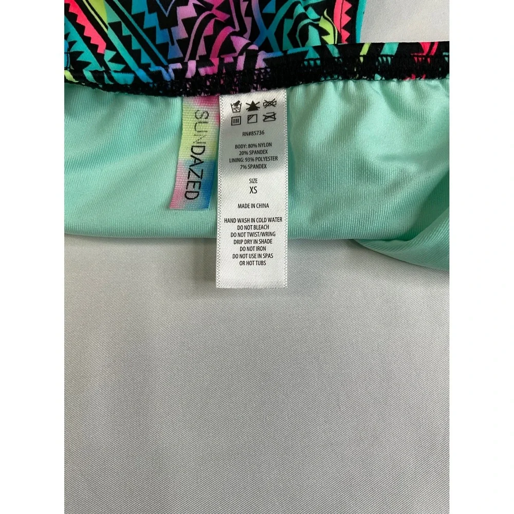 Sundazed Womens XS Viva Side Drape Bikini Bottom Geometric Tribal Neon‎ F04007